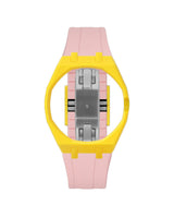 Yellow case, 3 o'clock, Sakura Pink strap