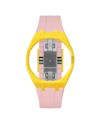 Yellow case, 3 o'clock, Sakura Pink strap