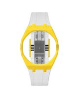 Yellow case, 3 o'clock, White strap
