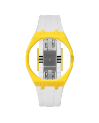 Yellow case, 3 o'clock, White strap