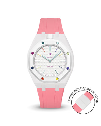 Swatch x AP Royal Pop — White case, Bubblegum Pink strap — Delugs