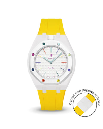 Swatch x AP Royal Pop — White case, Yellow strap — Delugs