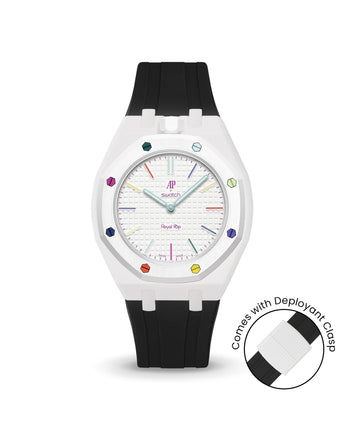 Swatch x AP Royal Pop — White case, Black strap — Delugs