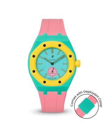 Swatch x AP Royal Pop — Turquoise case, Bubblegum Pink strap — Delugs