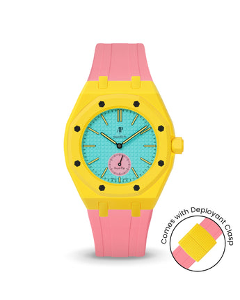 Swatch x AP Royal Pop — Yellow case, Bubblegum Pink strap — Delugs