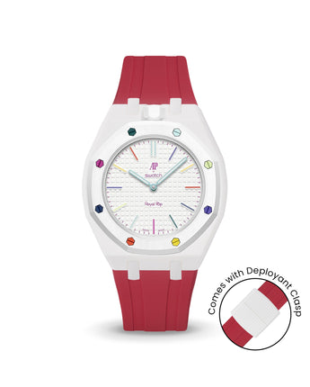 Swatch x AP Royal Pop — White case, Cherry Red strap — Delugs