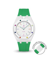 Swatch x AP Royal Pop — White case, Dark Green strap — Delugs