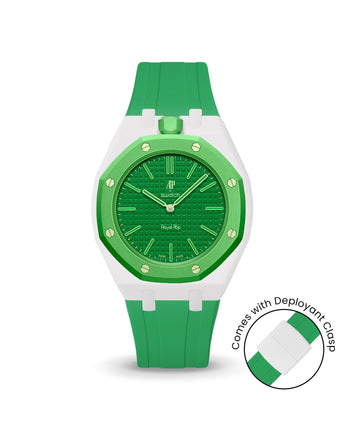 Swatch x AP Royal Pop — White case, Dark Green strap — Delugs