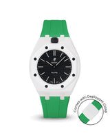 Swatch x AP Royal Pop — White case, Dark Green strap — Delugs