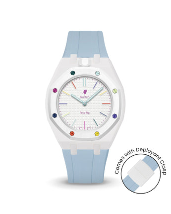 Swatch x AP Royal Pop — White case, Light Blue strap — Delugs