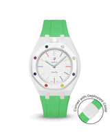 Swatch x AP Royal Pop — White case, Light Green strap — Delugs