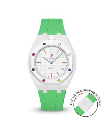 Swatch x AP Royal Pop — White case, Light Green strap — Delugs