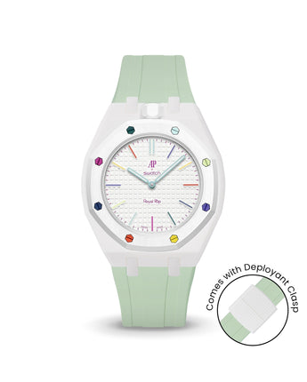 Swatch x AP Royal Pop — White case, Lime Green strap — Delugs