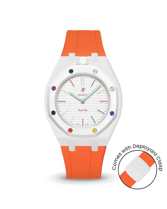 Swatch x AP Royal Pop — White case, Orange strap — Delugs