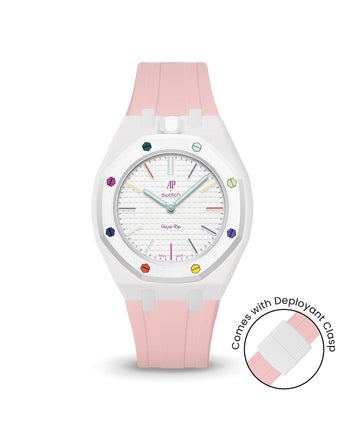 Swatch x AP Royal Pop — White case, Sakura Pink strap — Delugs