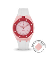 Swatch x AP Royal Pop — Sakura Pink case, White strap — Delugs