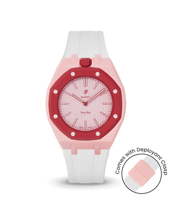 Swatch x AP Royal Pop — Sakura Pink case, White strap — Delugs