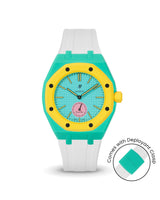 Swatch x AP Royal Pop — Turquoise case, White strap — Delugs