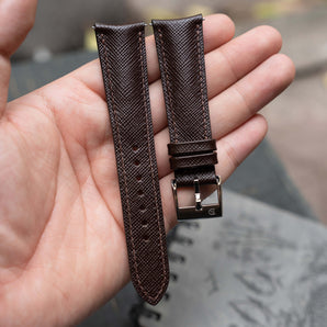 Dark Brown Saffiano Signature (Curved) Strap