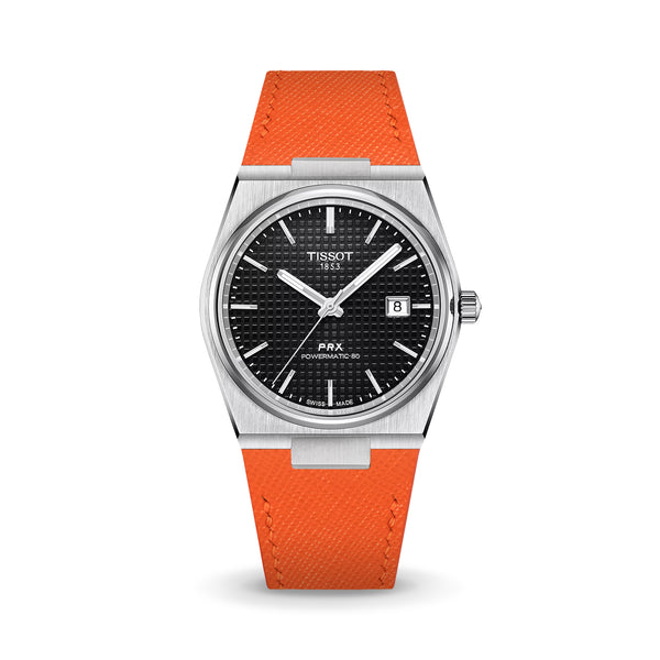 Delugs Orange Saffiano Strap for Tissot PRX Handcrafted Leather Watch Strap