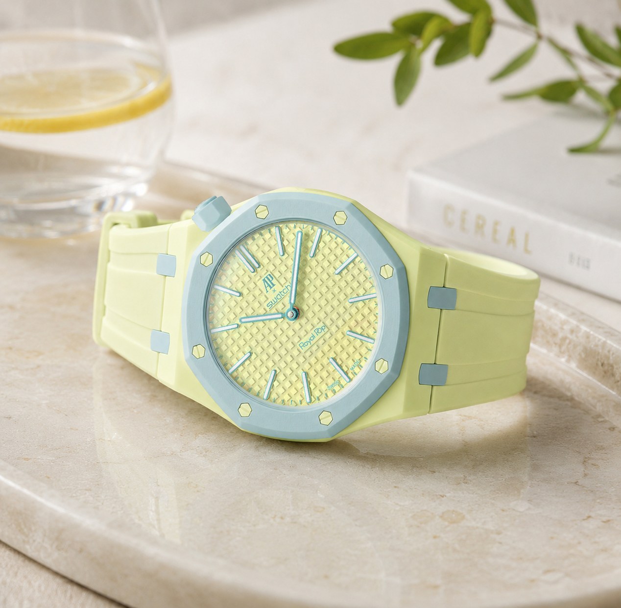 Case-Strap for the Swatch x AP Royal Pop Blaue Acht — Lépine case-strap by Delugs — wristshot mockup