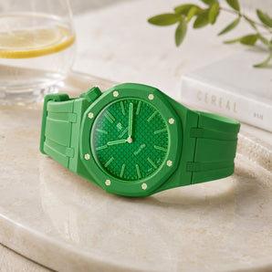 Swatch x AP Royal Pop Green Eight - wrist mockup