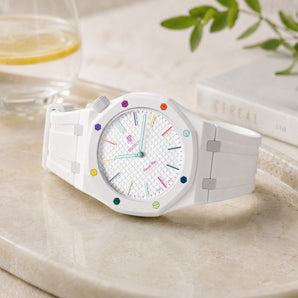 Swatch x AP Royal Pop Huit Blanc - wrist mockup