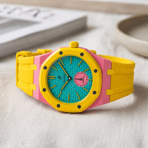 Swatch x AP Royal Pop OTG ROZ - wrist mockup