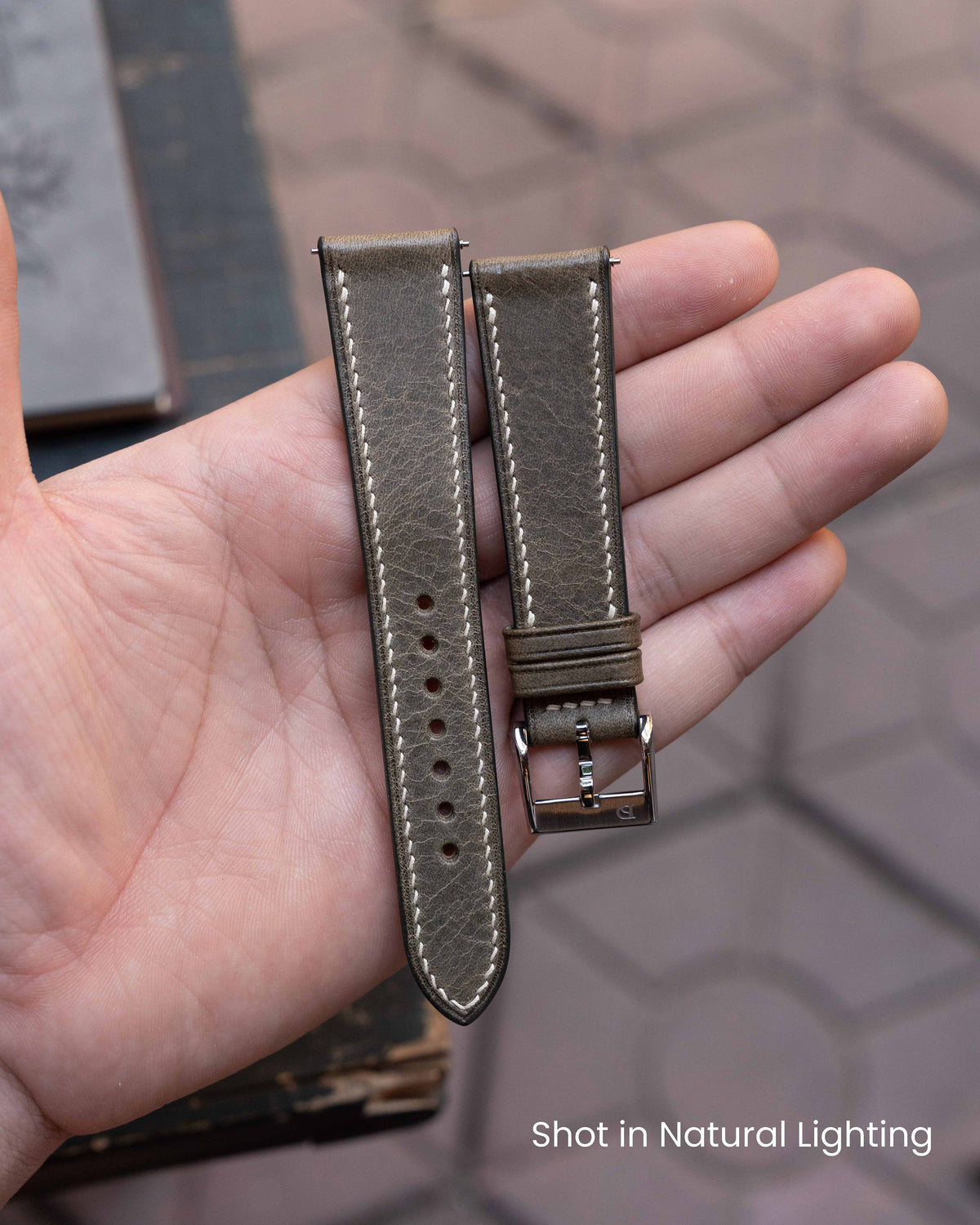 Grigio Waxy Slim Strap - Handcrafted Leather Watch Strap  display picture 3